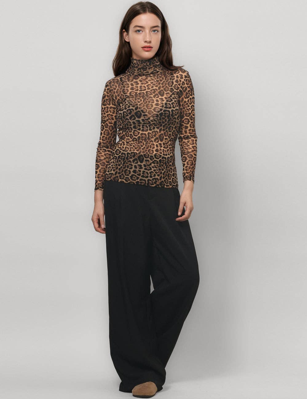 Dipped Shop - Wholesale Blouse - Women's - Leopard Print HIgh Collar Slim Fit Sexy Mesh Top DPT47967
