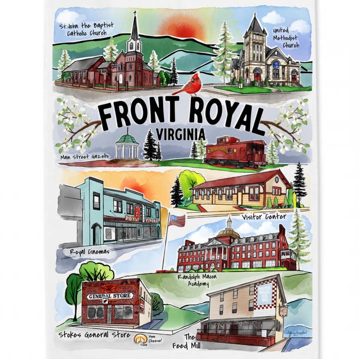 Front Royal Landmark Tea Towel for wholesale by Sweetgum Studio