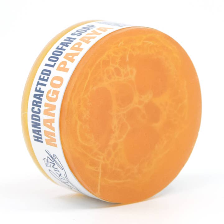 Mango Papaya: Handmade Glycerin Soap with Exfoliating Loofah for wholesale by Luxiny Products - Luxurious Bath and Body
