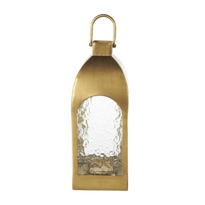 Will's Company - Wholesale Lantern - Gold Metal Arched Candle Lantern with Wavy Glass - 17.7"