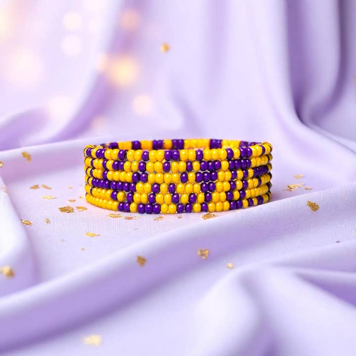 Fish Towne Designs, LLC - Wholesale Jewelry - Men's - Purple and Gold Game Day Bracelet Stack4