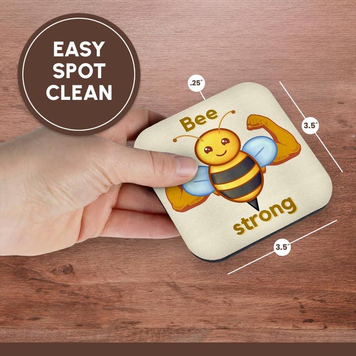 3dRose - Wholesale Coasters - 3dRose, Cute Image of Bee with Text of Bee Strong, Coaster13