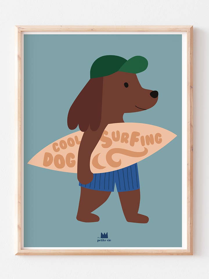 Poster - Cool surfing dog - cap (30 x 40 cm) for wholesale by Ma Petite Vie