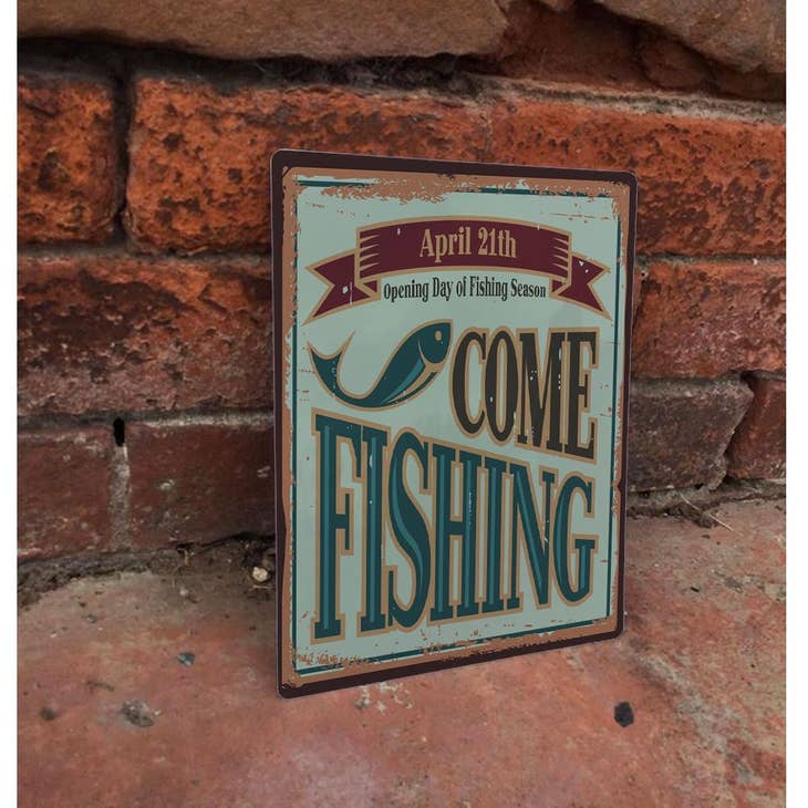 Wholesale Gone Fishing Fish Retro - Metal Man Cave Wall Sign for your store  - Faire Canada
