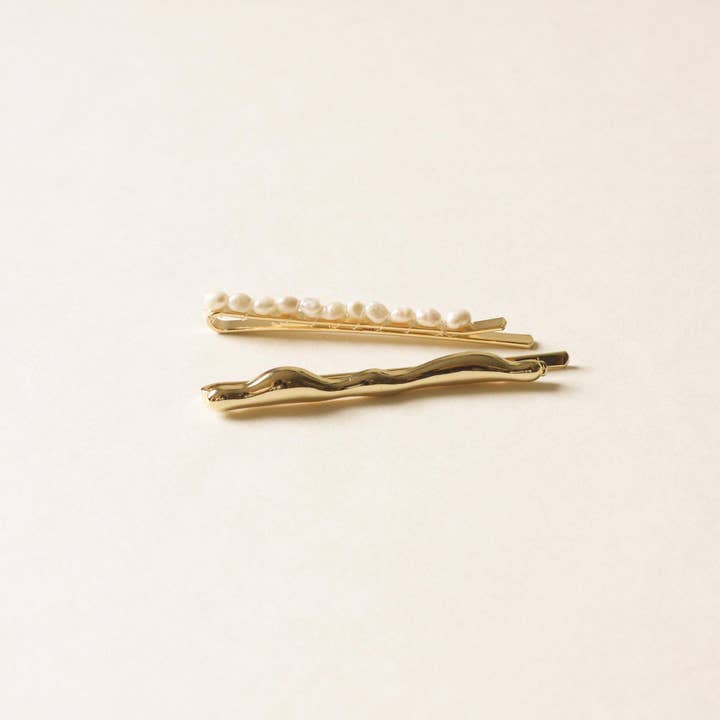 nar'sha - Wholesale Bobby Pin - Women's - Freshwater Pearl Beaded Metal Hair Bobby Pins | Set of 4
