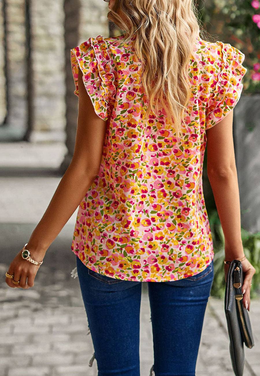 Anna Kaci Wholesale - Vente Chemisier – femme - Blouse fendue à encolure en V et manches volantées16