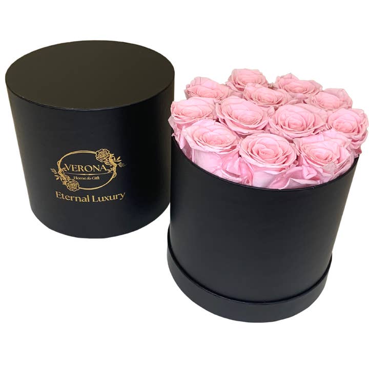 12 Real Preserved Roses that Last Forever In Round Box for wholesale by verona home and gift