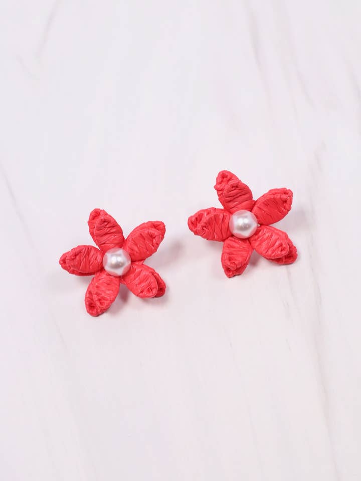 Boucle d'oreille Brady Flower ROUGE pour la vente par Caroline Hill