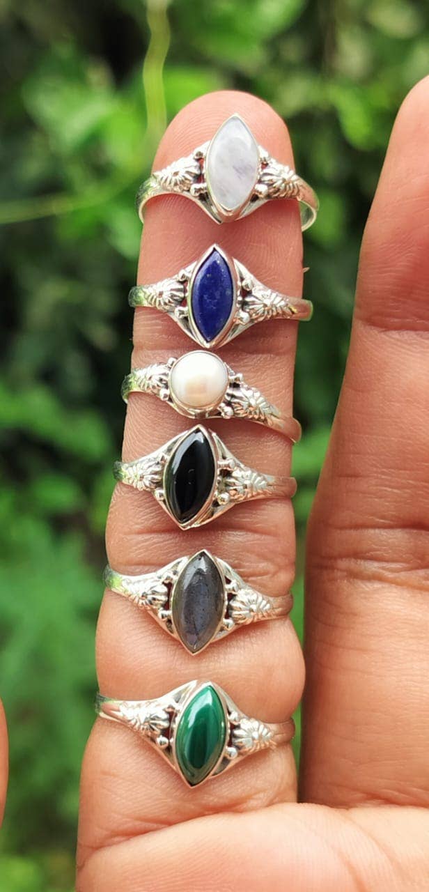 SILVER CAVE – wholesale Single stone/solitaire ring – Pack of 6 Natural Gemstones 925  Silver Handmade Rings1