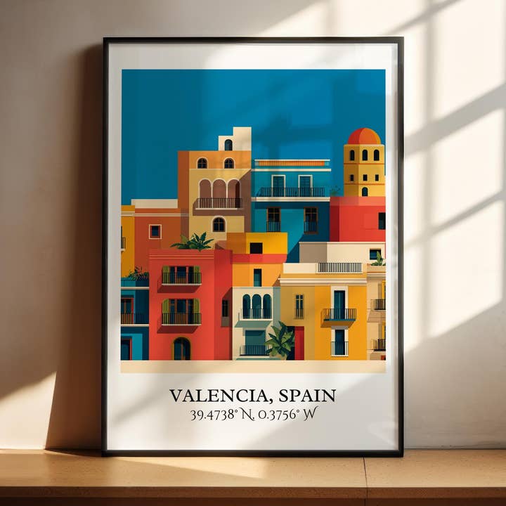 Valencia Spanien Kunst, Valencia Retro Rejsekunst, Valencia Spanien Hjemmedekoration, Spanien Gave, Spanien Rejsekunst, Rejseudskrifter, Indflytningsgave for engroshandel hos Premium Travel Art