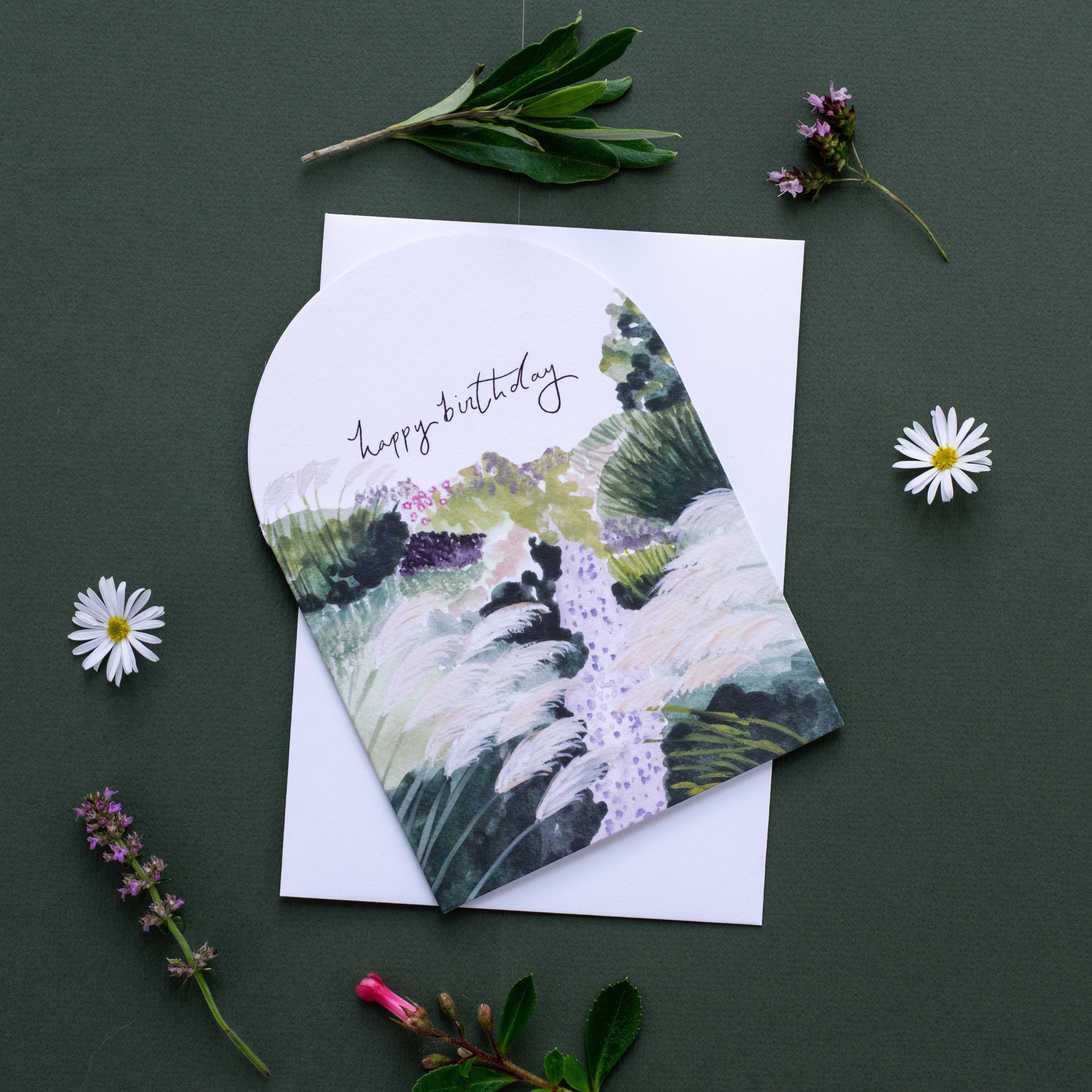 The Hidden Pearl Studio - Wholesale Birthday Card - 'Happy Birthday' Pampas Garden Birthday Card2