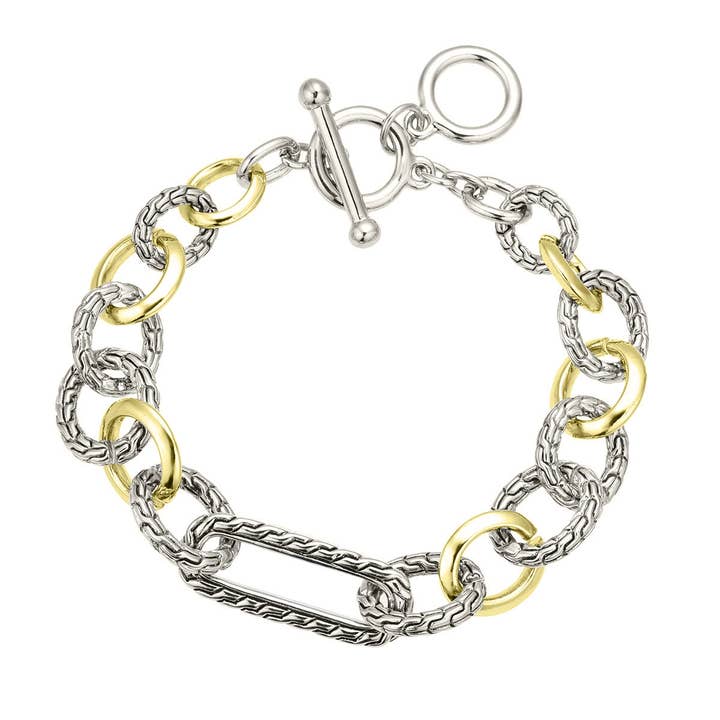 Two Tone Rectangle Link Bracelet for wholesale by Laudic Co