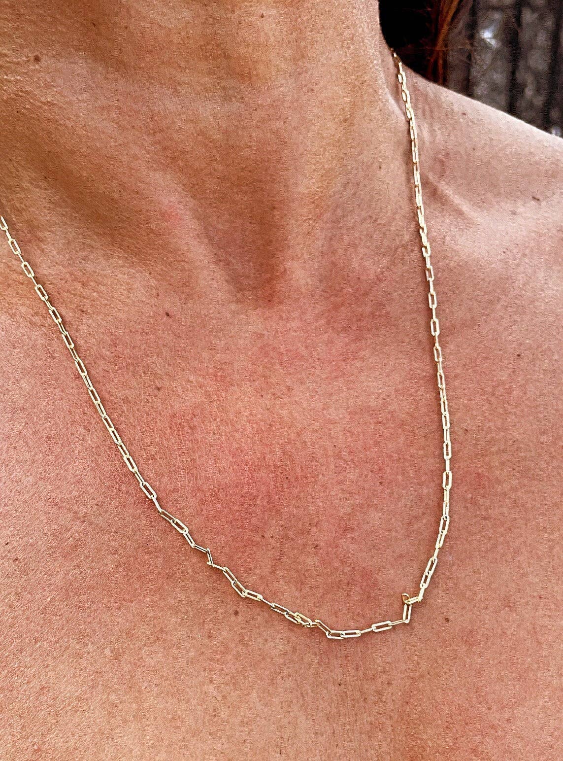 Milie - Wholesale Link & Chain Necklace - 18k GF 2mm Dainty Paper Clip Chain Necklace4