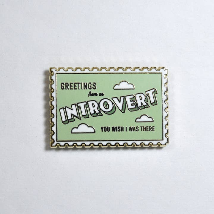 Introvert Stamp Enamel Pin for wholesale by Yours Truly, Mary Anne