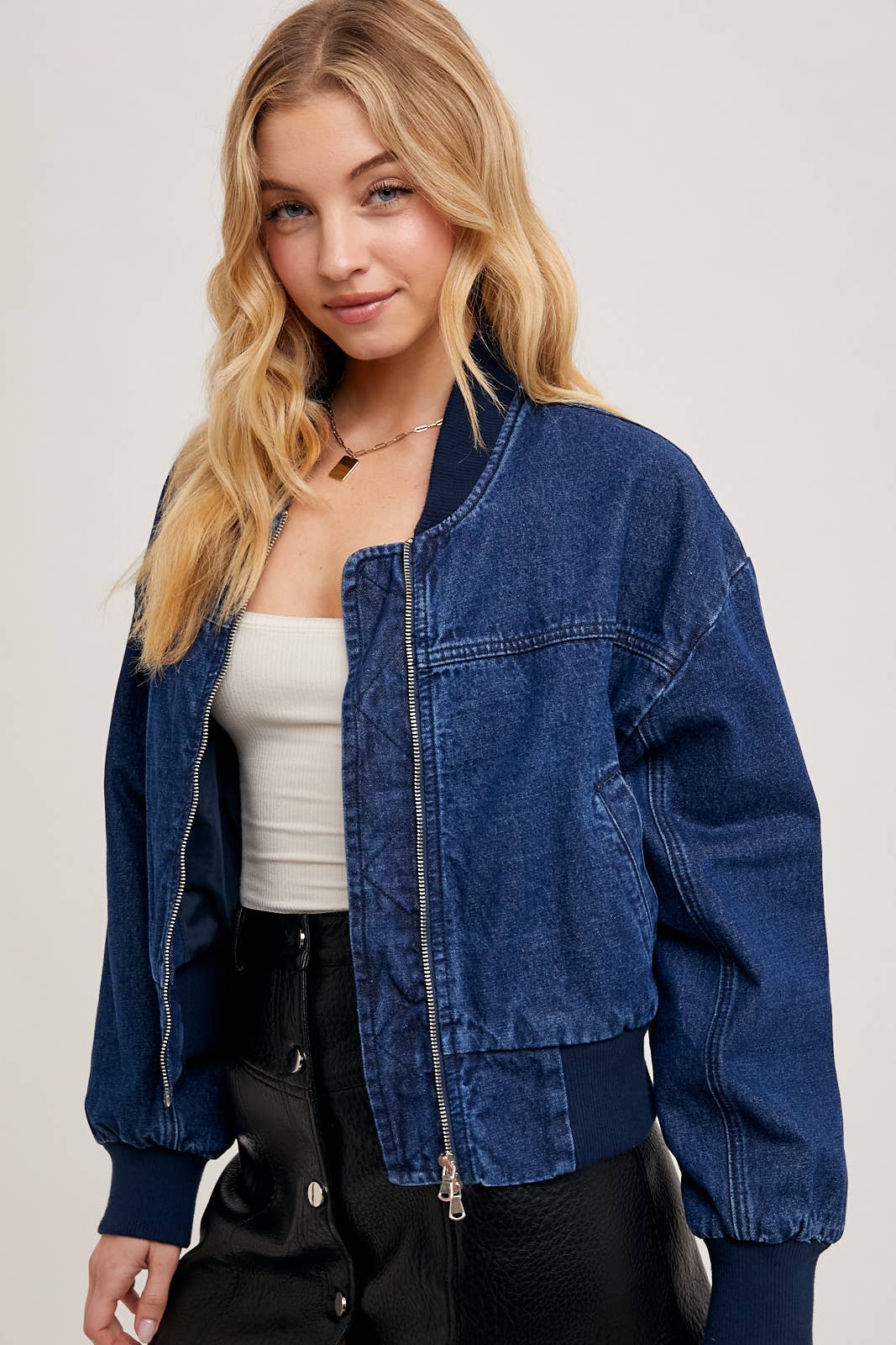 DK WASH DENIM BASEBALL BOMBER JACKET for wholesale on Faire6