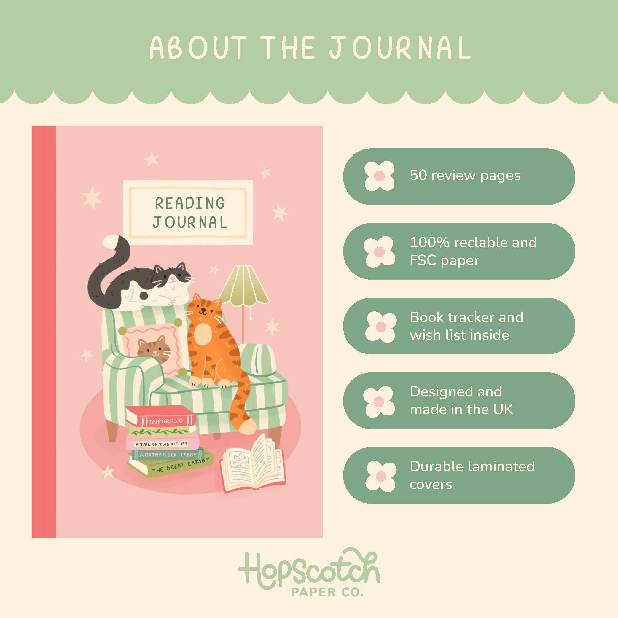 Hopscotch Paper Co. - Wholesale Journal/Diary - Reading Journal Cats – 50 Page Book Review Notebook4