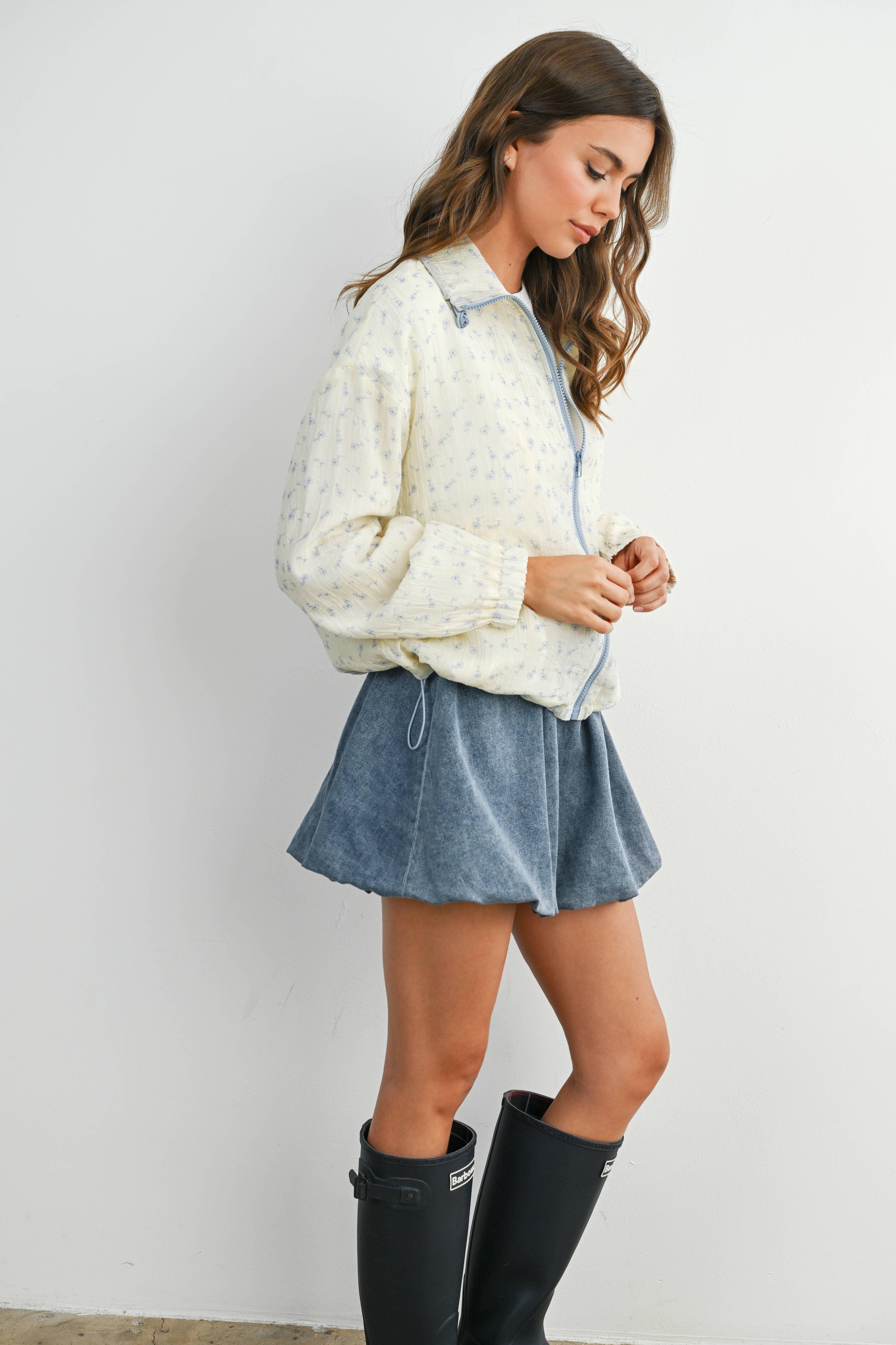 BUTTERMELON - Wholesale Jacket - Women's - Floral Zip-Up Collared Jacket - BMJ788213