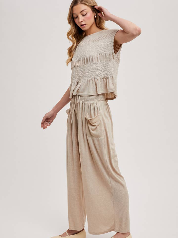 Bluivy - Wholesale Top & Pant Set (NOT Loungewear) - Women's - RELAXED KNIT SMOCKED TOP AND WIDE PANTS SET