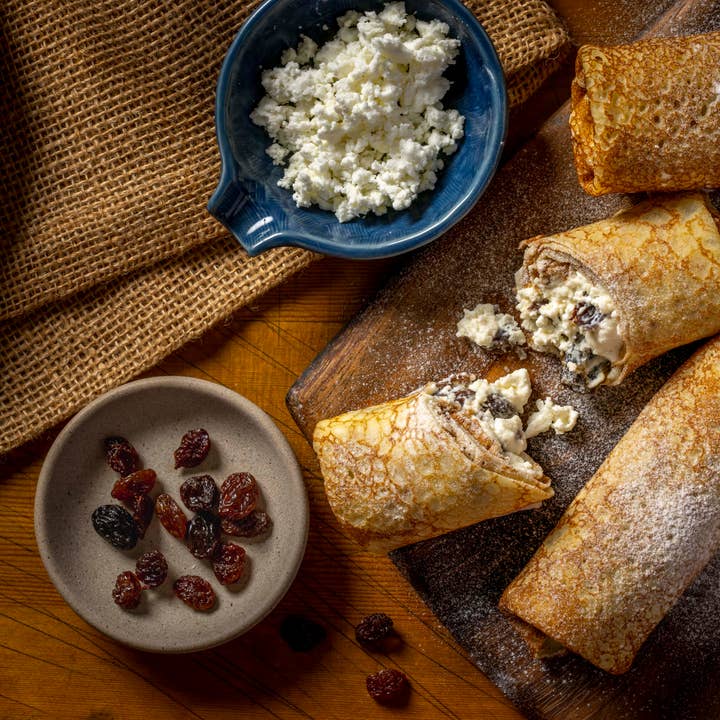 Ptashka - Wholesale Shelf Stable Prepared Meal - Bulk Farmer Cheese & Raisins Crepes 72ct Frozen Fully Cooked1