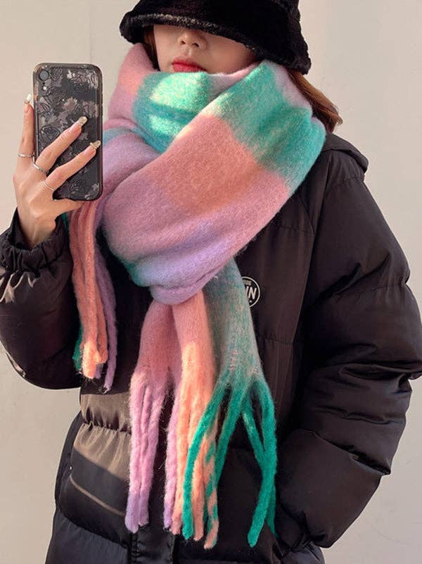 StyleGalX - Wholesale Scarf - Women's - Fashion Keep Warm Tasseled Checkered Shawl&Scarf13