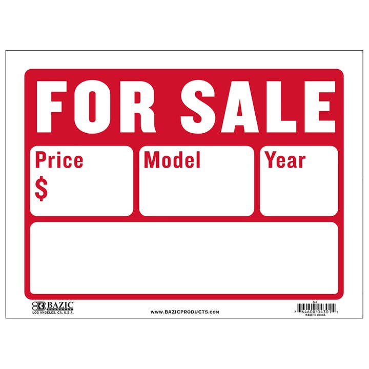 BAZIC Products - Wholesale Sign - 9" X 12" For Sale Sign (2-Line)