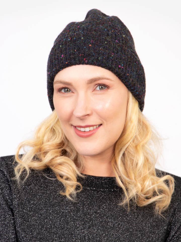 Lainey Beanie Hat - Black, Marl Knit for wholesale by Sarta Accessories