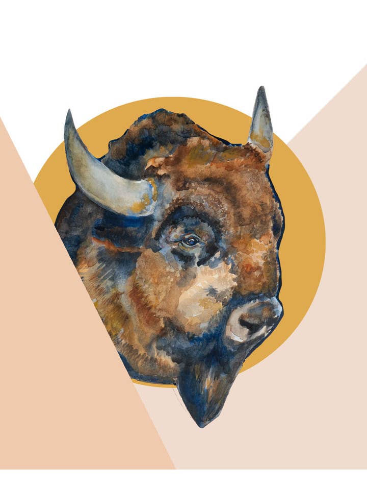 Modern Bison Print for wholesale by Lori Ruiz Watercolor