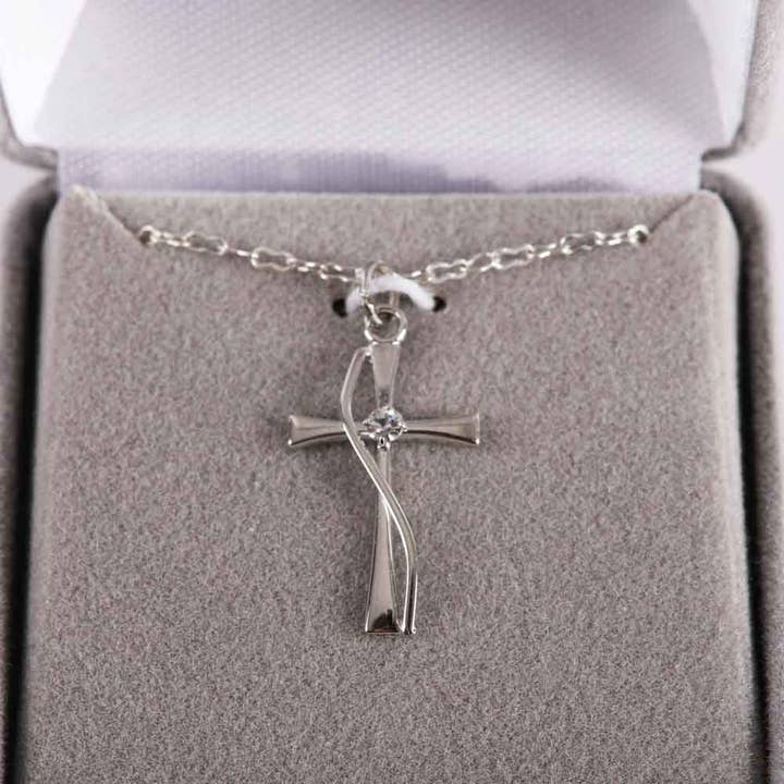 Swanson Christian Products - Wholesale Pendant/Charm Necklace - Necklace Cross W/Cz Sterling Silver 18"