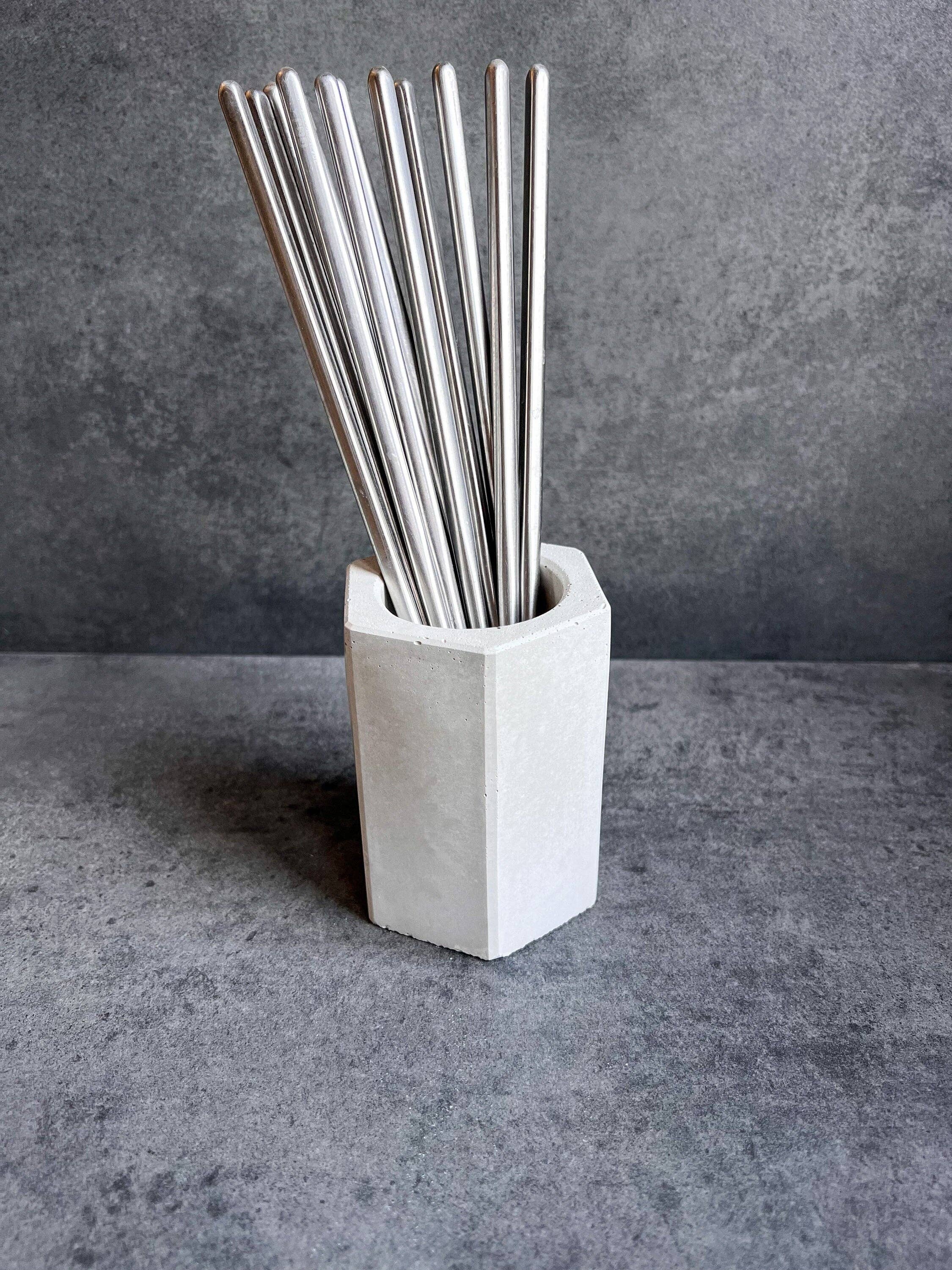 Minimal Loot Design - Wholesale Pen & pencil holder - Concrete Pen Holder, Cement Pencil Holder, Utensil Cup, Geometric Office Organization, Octogon Vessel, Industrial Decor, Toothbrush Holder2