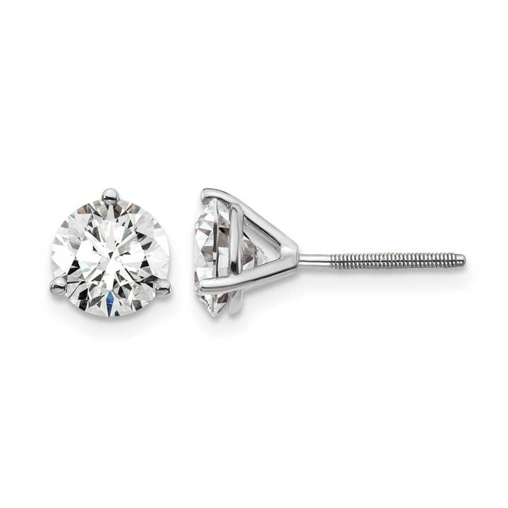 Boucles d'oreilles clous en or blanc 14K avec diamants de laboratoire en forme ronde pour la vente par Fine Diamond