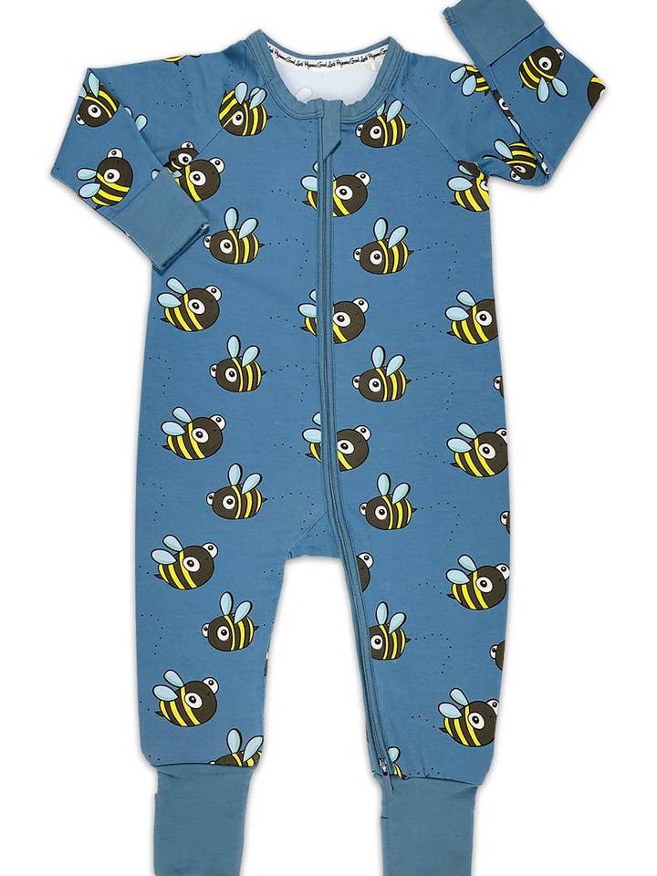 Good Luck Sock - Wholesale Sleepsuit - Baby - Bumblebees, Blue Baby Pajamas