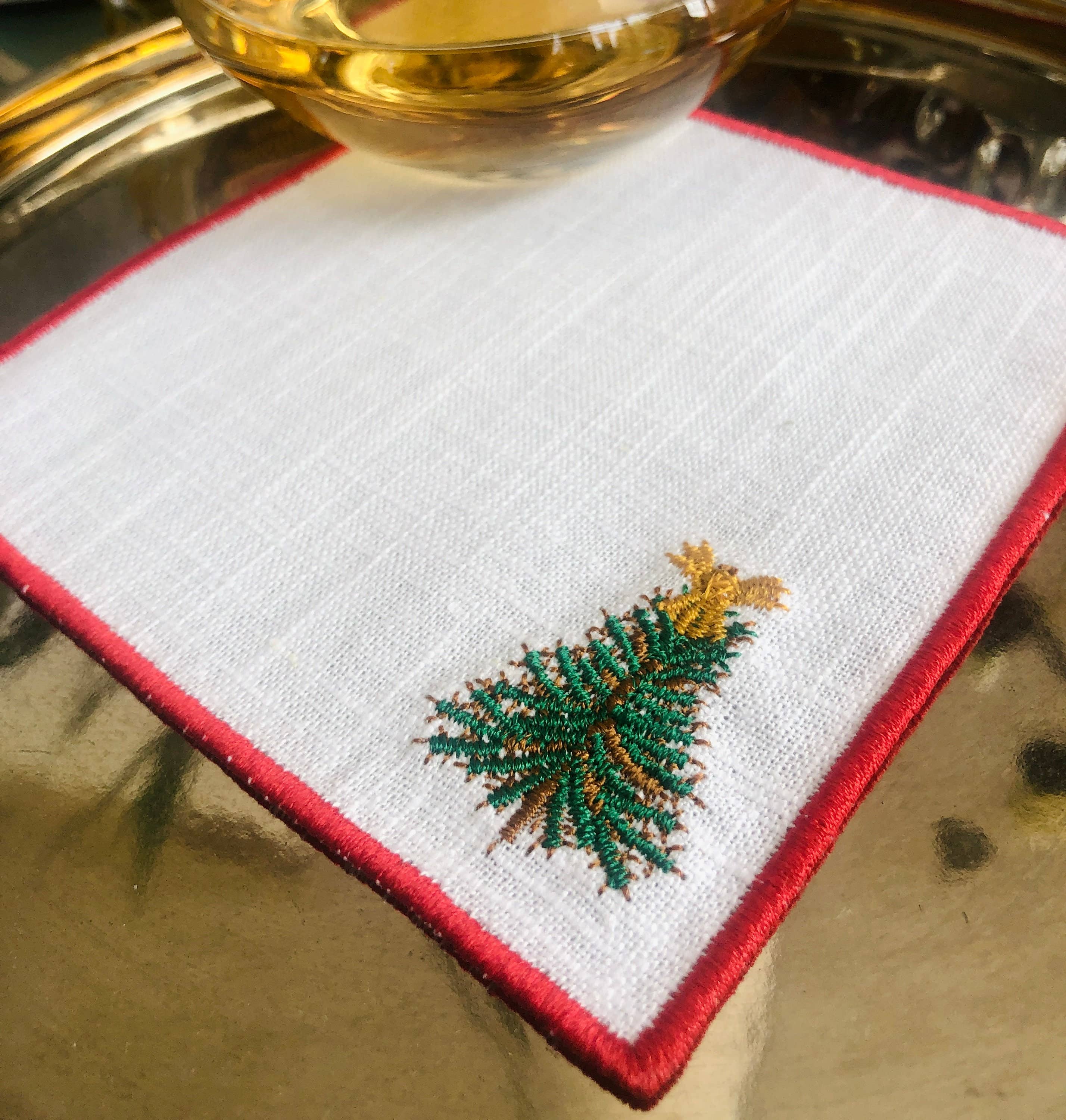 Belle Linen - Wholesale Dinner & Cloth Napkin - Set of 4 Christmas Tree Embroidered Cocktail Napkins5