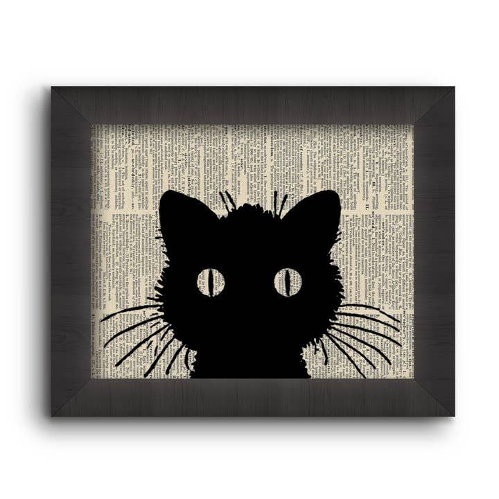 Cecelia Rose Book Page Art - Vendita all'ingrosso Stampa artistica - Stampa artistica riciclata vintage Black Cat1