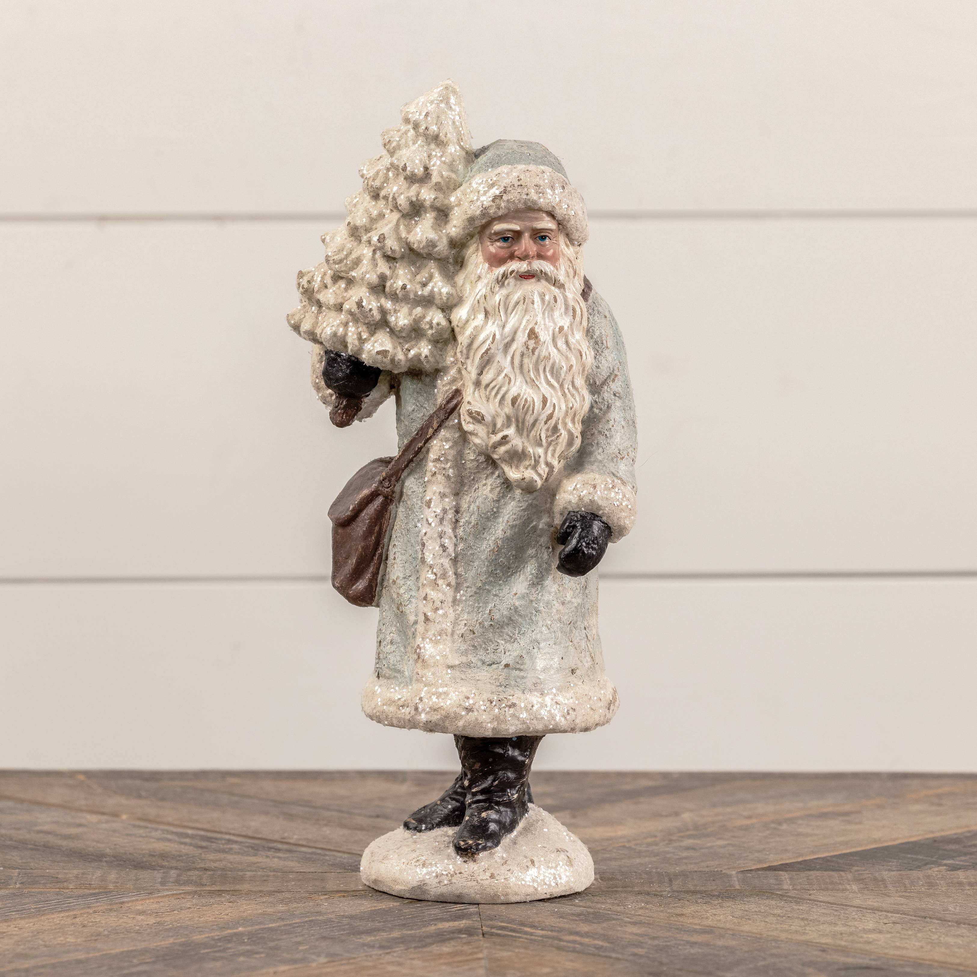 Ragon House - Wholesale Christmas Decoration - 12.5" SANTA IN SILVER W/ TREE1