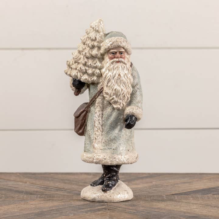 Ragon House - Wholesale Christmas Decoration - 12.5" SANTA IN SILVER W/ TREE1