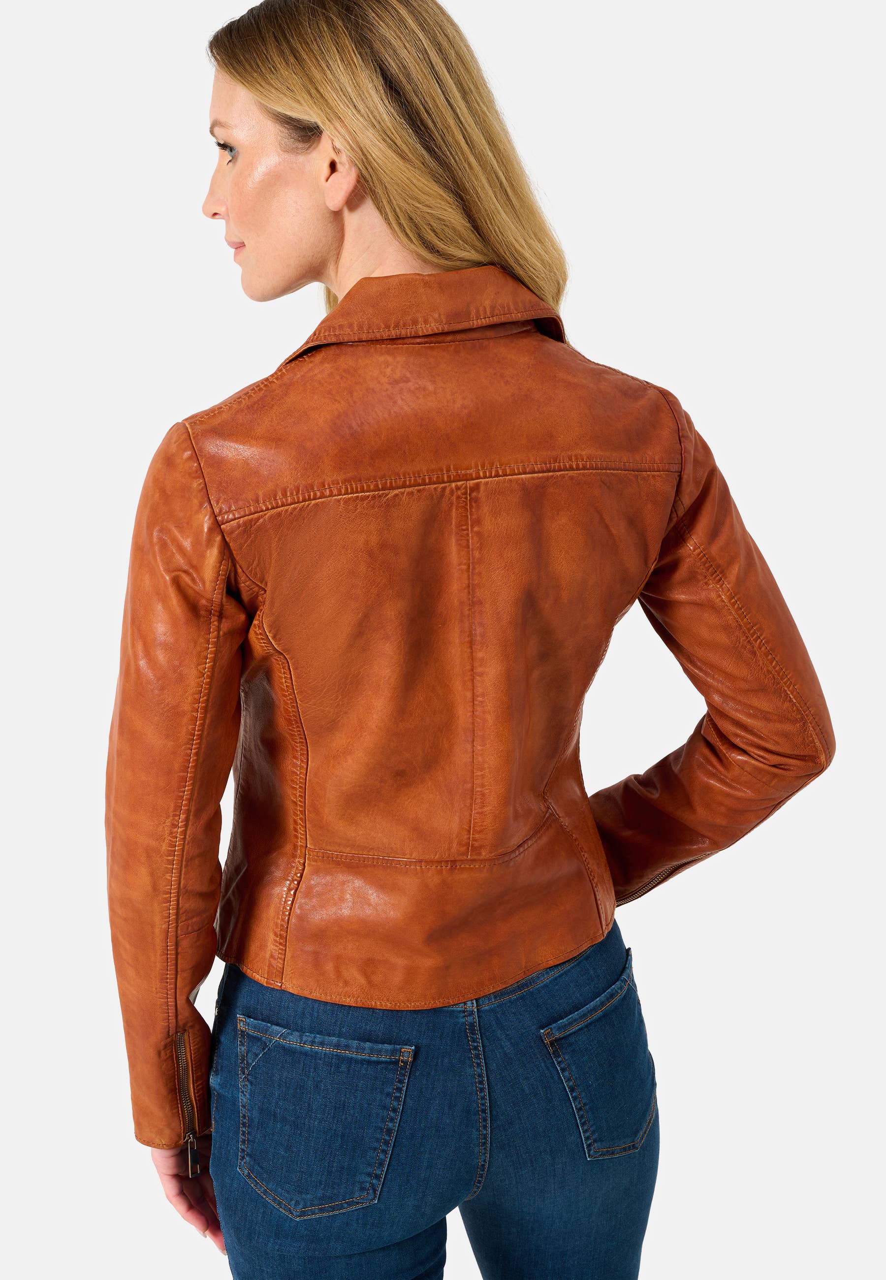 Ricano - Venta al por mayor Chaqueta de cuero - Mujer - Chaqueta biker de cuero de cordero para mujer Antonia con cuello de solapa2