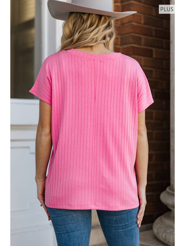 Andrée by Unit - Wholesale Knit Top - Women's - PLUS SIZE Casual Thick Ribbed V Neck Top