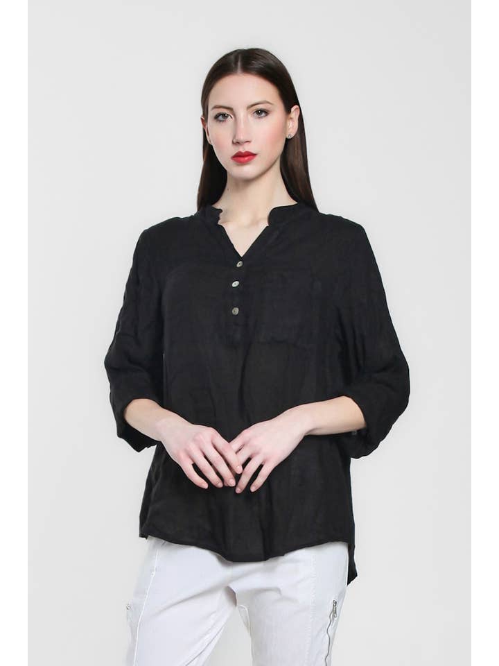 TINA Stephens Italy/Tees By Tina – Túnica - Mulher por atacado – Destino Linho Henley Top (BQ158)17