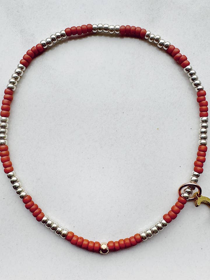 Thicc Stripe Elastic Bracelet - brick / silver for wholesale by On the Lookout Jewelry