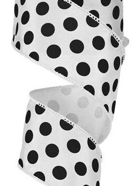 2.5"X10YD LARGE POLKA DOT WHITE/BLACK (B) for wholesale by Waterman's Loft Inc.