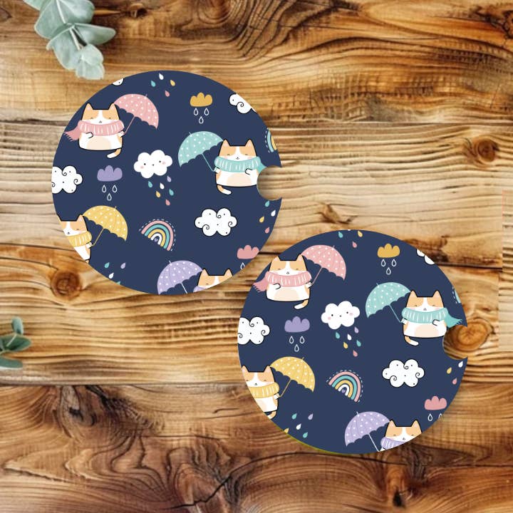 Juego de Posavasos para Coche de Neopreno Gatos de Día Lluvioso para venta al por mayor de Prairie Chicken Sticker Shop & Gifts