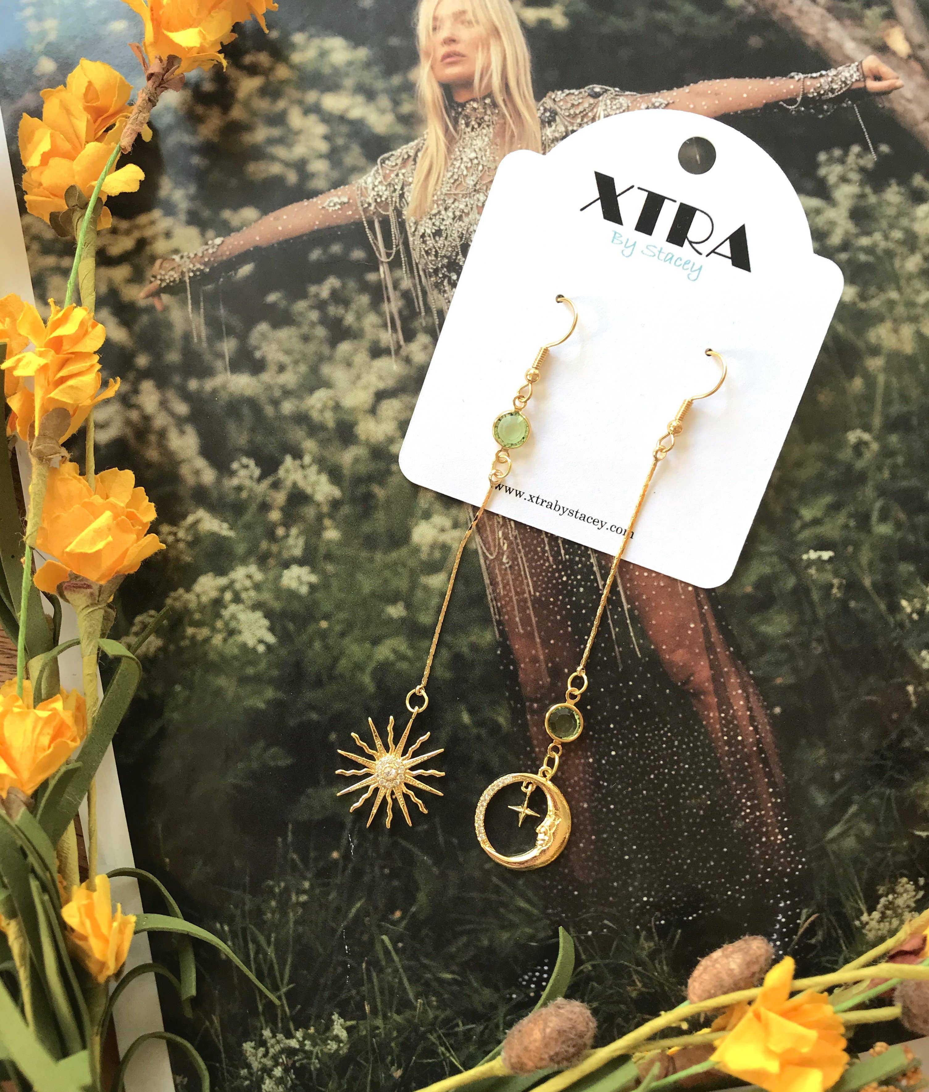 XTRA by Stacey - Wholesale Dangle Earrings - The Sun and Moon Earring - 12 Birthstone Options1