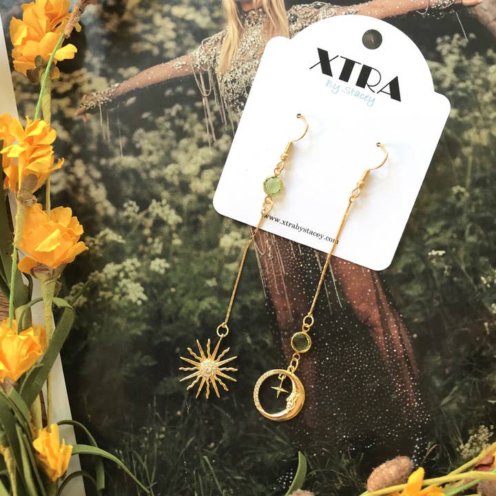 XTRA by Stacey - Wholesale Dangle Earrings - The Sun and Moon Earring - 12 Birthstone Options1