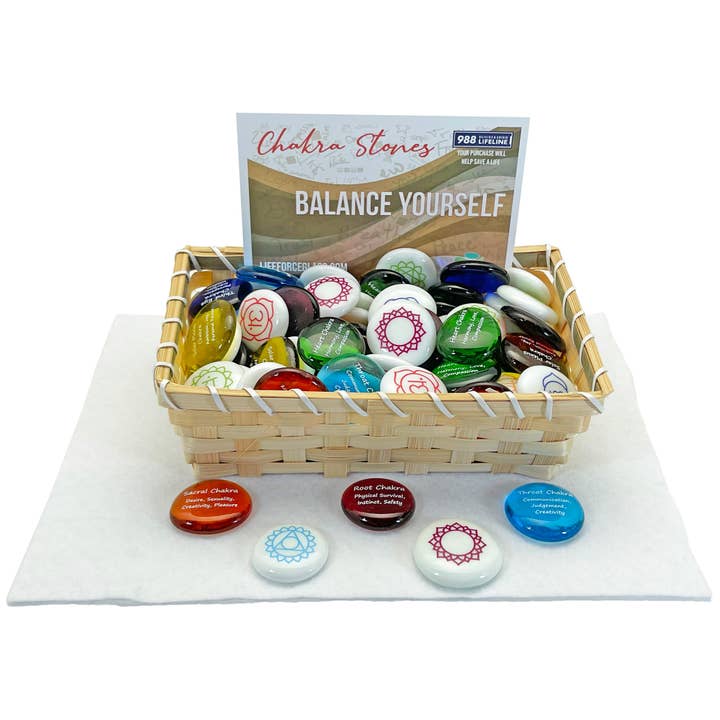 Lifeforce Glass, Inc. - Wholesale Spiritual Stone/Crystal - Imprinted Chakra Stones Assortment. 100 Glass Stones.4