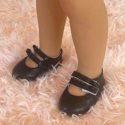 Edwardian Double Strap Shoes in Black for 18 Inch Dolls for wholesale by Bbeauty Dolls