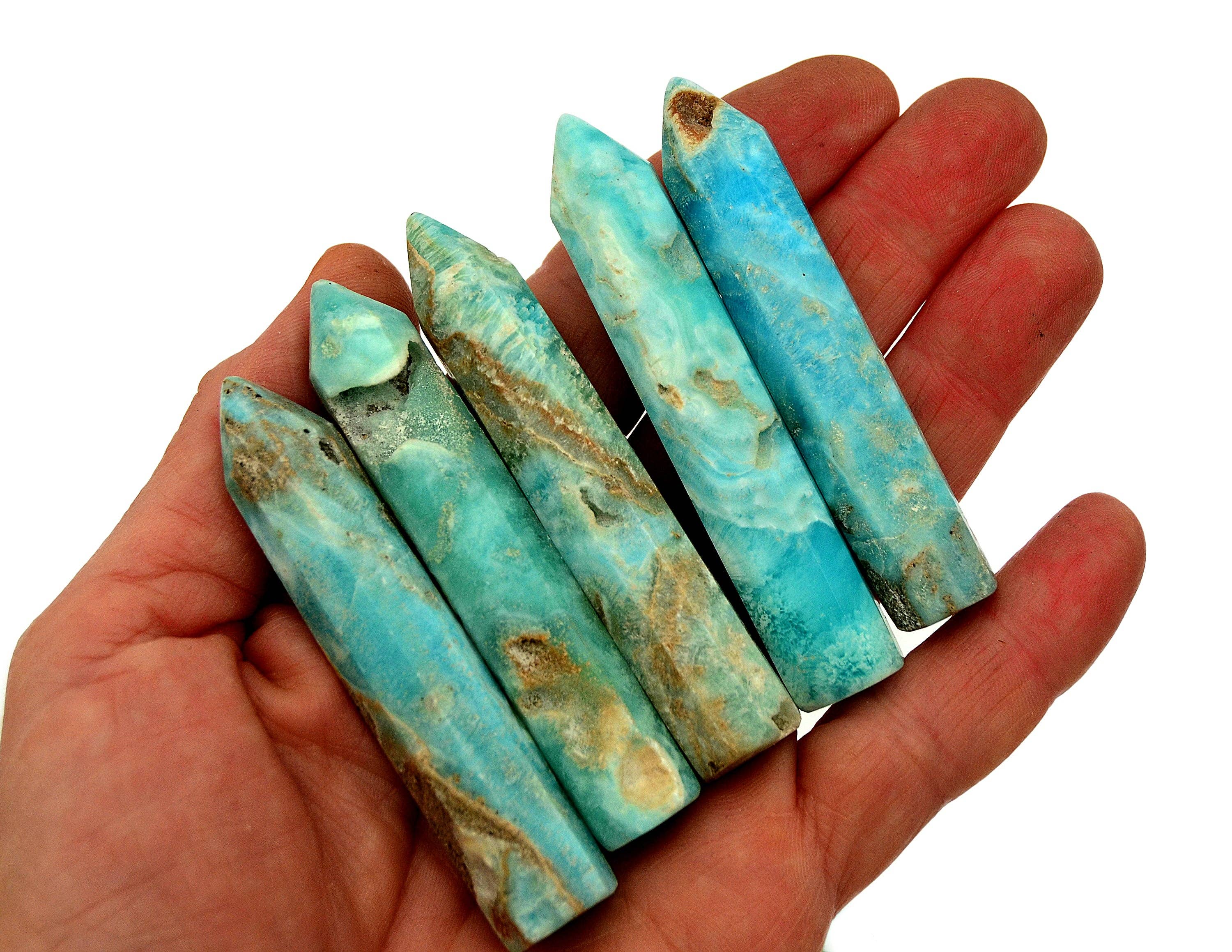 Kaia & Crystals – Großhandel Spiritueller Stein/Kristall – Blauer Aragonit Kristall-Spitzenpunkt (70 mm)5