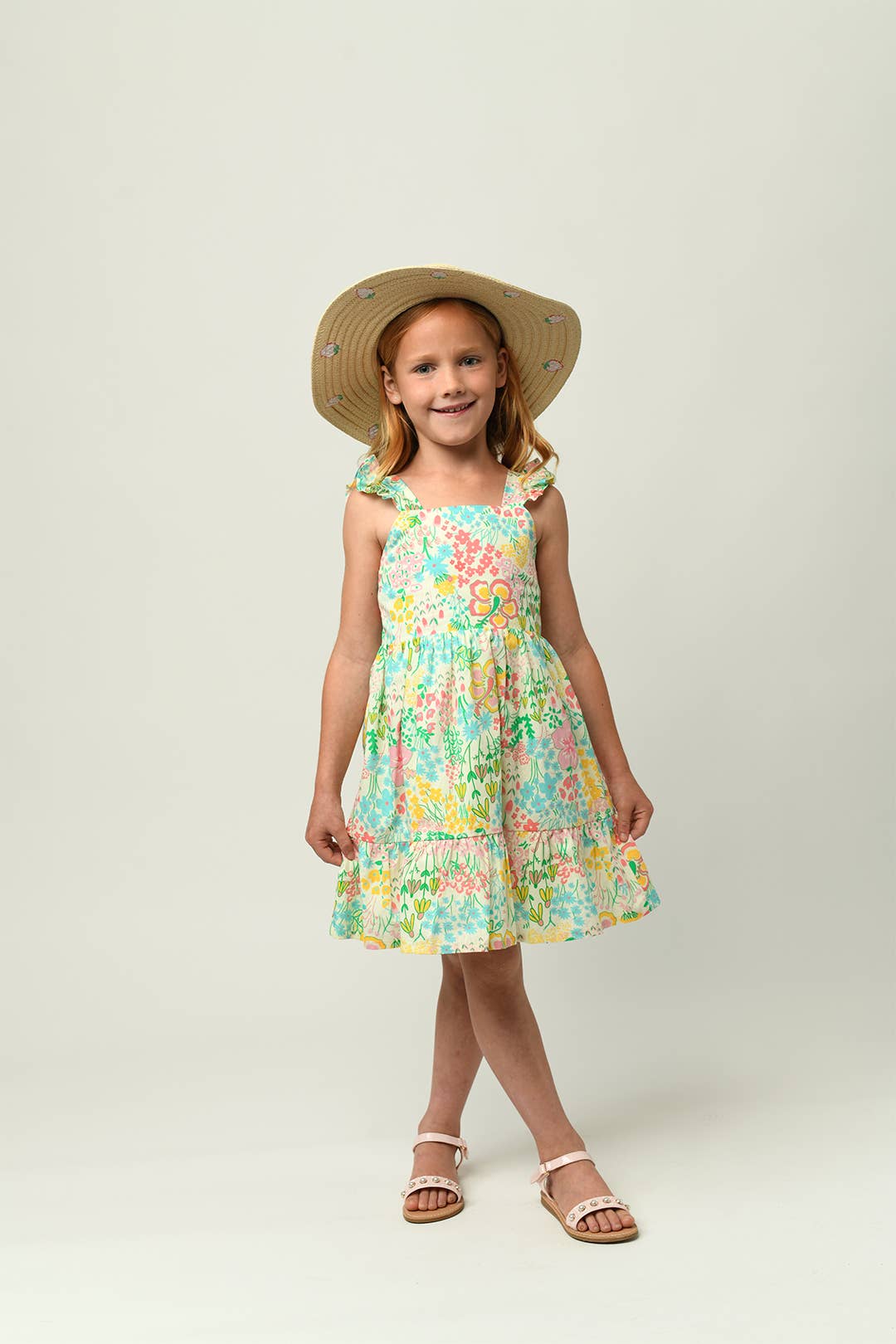 Minna - Wholesale Dress - Kids -  Flutter Sleeve Sun Dress - Magical Sunny Meadow Florals16