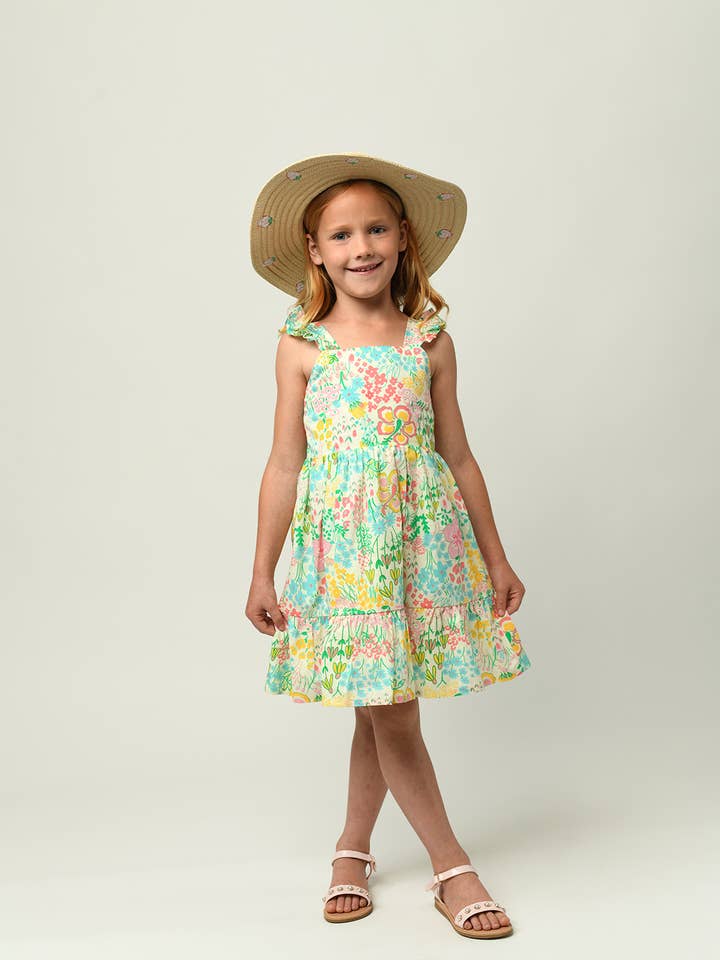 Minna - Wholesale Dress - Kids - Flutter Sleeve Sun Dress - Magical Sunny Meadow Florals16