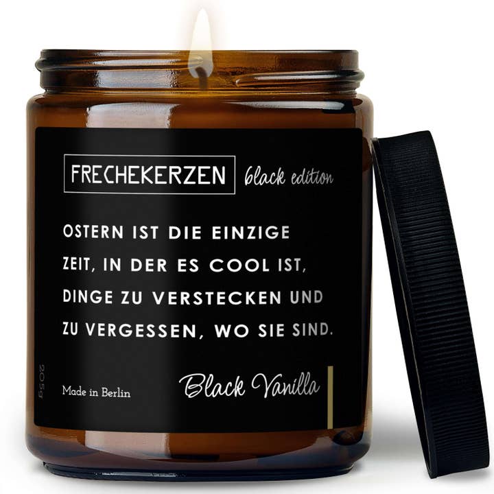 Paaskaars Black Edition met de tekst "Pasen is de enige tijd..." – Grappige kaars in glas – Humorvol cadeau-idee voor Pasen & Lente voor wholesale door Oasis of Life