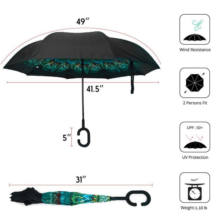 Selini New York - Wholesale Umbrella - Unisex - Peacock Double Layer Inverted Umbrella